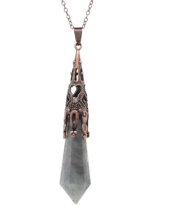 Natural Crystal Pendulum Necklace | Hexagonal Gemstone Divination Jewelry Anakha H. Nyx