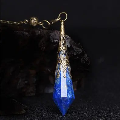 Natural Crystal Pendulum Necklace | Hexagonal Gemstone Divination Jewelry Anakha H. Nyx