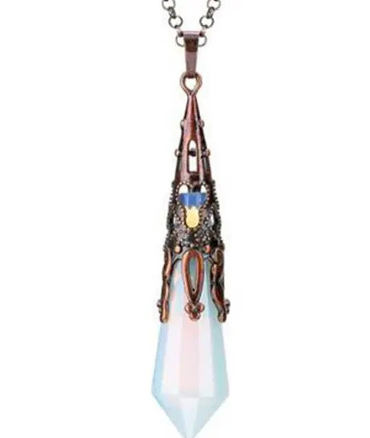 Natural Crystal Pendulum Necklace | Hexagonal Gemstone Divination Jewelry Anakha H. Nyx