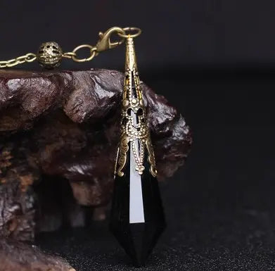Natural Crystal Pendulum Necklace | Hexagonal Gemstone Divination Jewelry Anakha H. Nyx