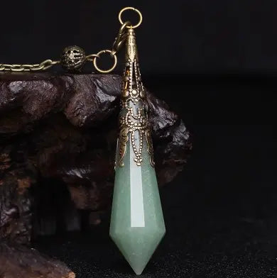 Natural Crystal Pendulum Necklace | Hexagonal Gemstone Divination Jewelry Anakha H. Nyx