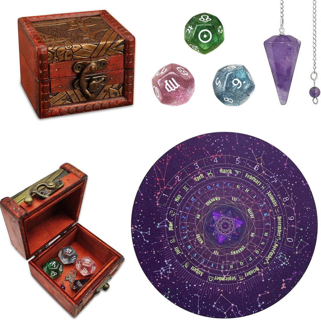 Complete Tarot Pendulum Divination Kit | Amethyst Crystal & Wooden Swing Board Set