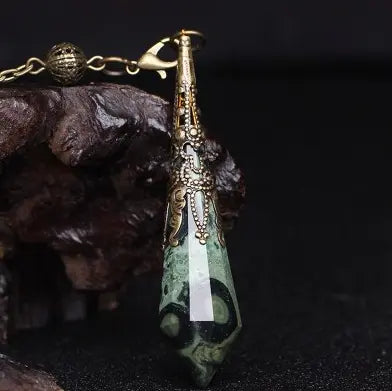 Natural Crystal Pendulum Necklace | Hexagonal Gemstone Divination Jewelry Anakha H. Nyx