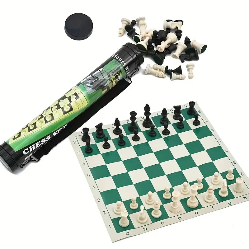 Portable Outdoor Chess Set with Plastic Leather Pieces