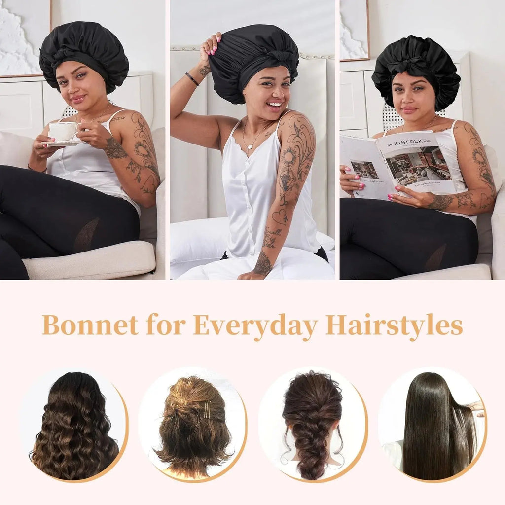 Reversible Silk Satin Bonnet | Premium Dual-Layer Hair Wrap with Adjustable Tie Band Anakha H. Nyx