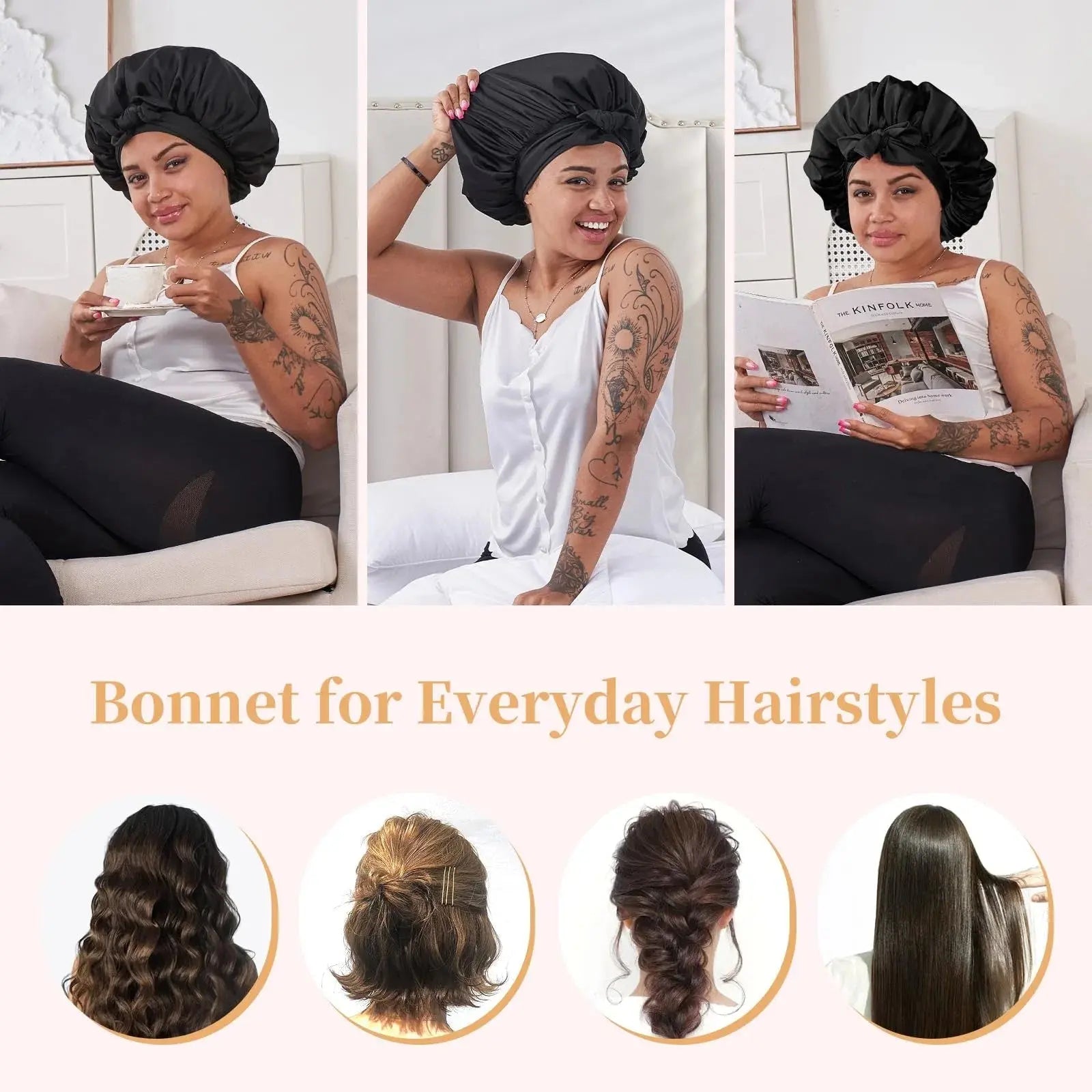 Reversible Silk Satin Bonnet | Premium Dual-Layer Hair Wrap with Adjustable Tie Band Anakha H. Nyx