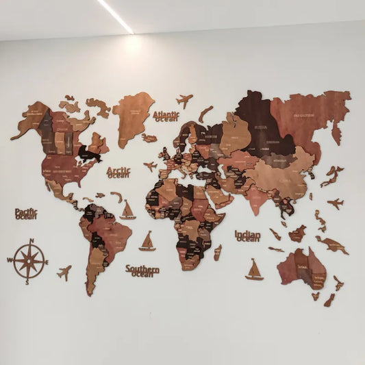 3D Wooden World Map (3 sizes)
