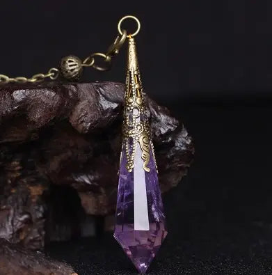 Natural Crystal Pendulum Necklace | Hexagonal Gemstone Divination Jewelry Anakha H. Nyx