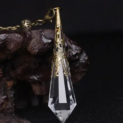 Natural Crystal Pendulum Necklace | Hexagonal Gemstone Divination Jewelry Anakha H. Nyx