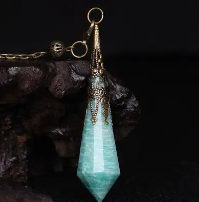 Natural Crystal Pendulum Necklace | Hexagonal Gemstone Divination Jewelry Anakha H. Nyx